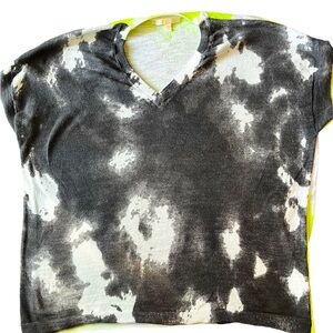 Lisa Todd Chartreuse Tie Dye Short Sleeve Cotton Sweater Black White XS